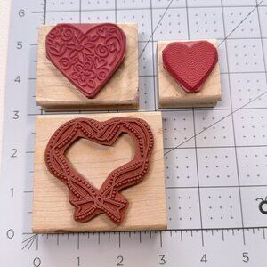 Lot of 3 Heart Rubber Stamp Valentines Day Love Romance Wedding Card Craft